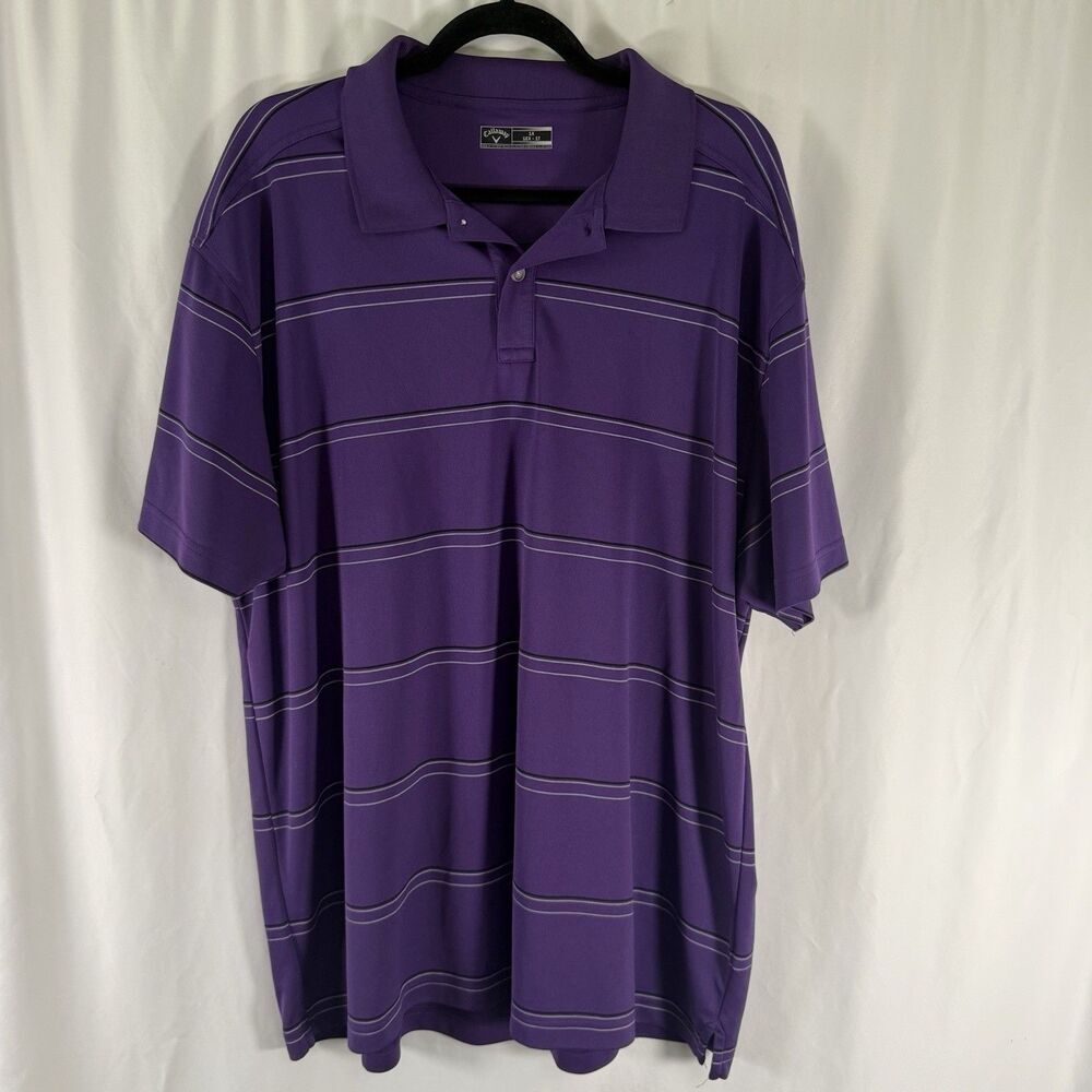 Callaway Golf Polo Men's 1X Purple Striped Short Sleeve Collared Tech Feal